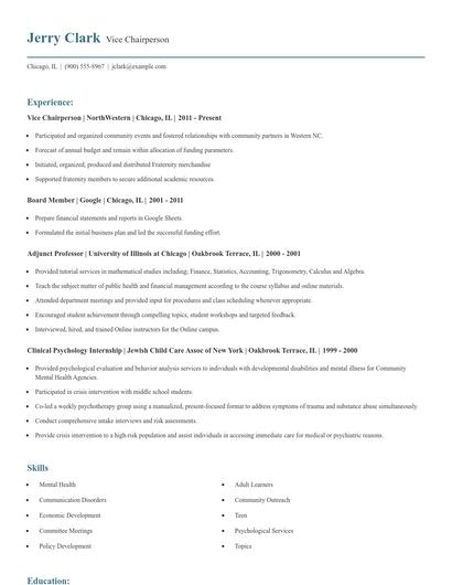 Vice Chairperson Resume
