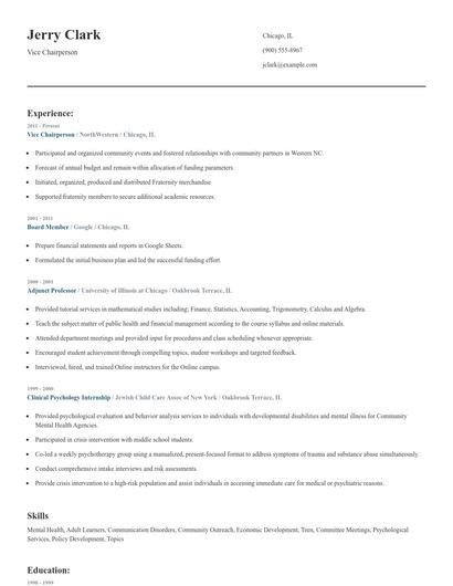 Vice Chairperson Resume