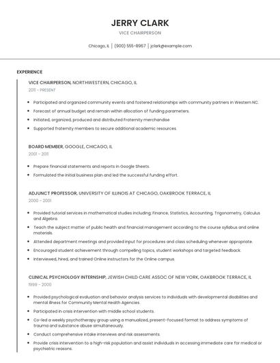 Vice Chairperson Resume