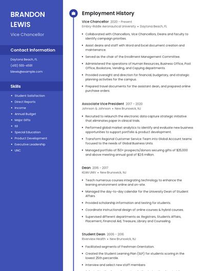 Vice Chancellor Resume