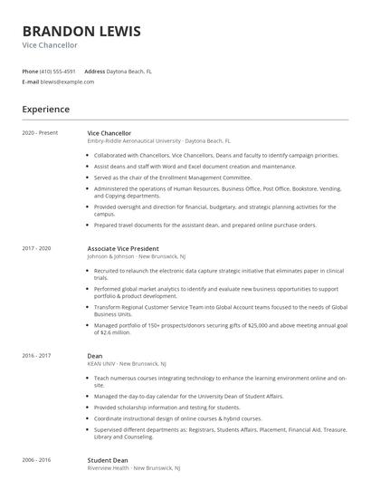 Vice Chancellor Resume