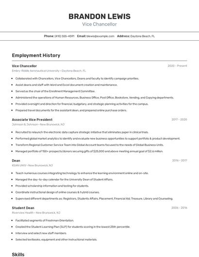Vice Chancellor Resume