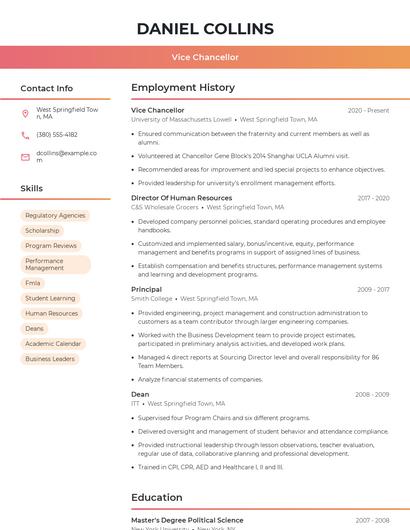 Vice Chancellor Resume