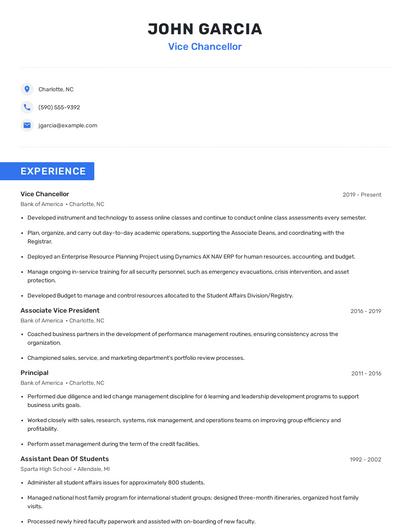 Vice Chancellor Resume