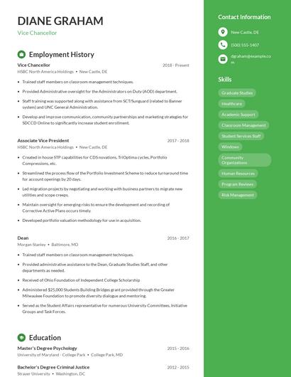 Vice Chancellor Resume