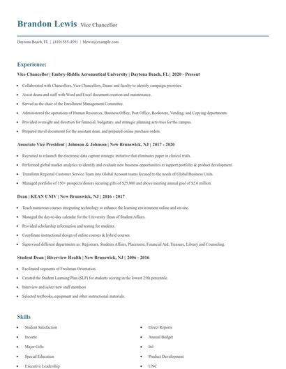 Vice Chancellor Resume