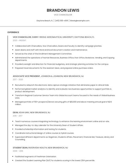 Vice Chancellor Resume