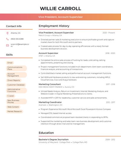 Vice President, Account Supervisor Resume