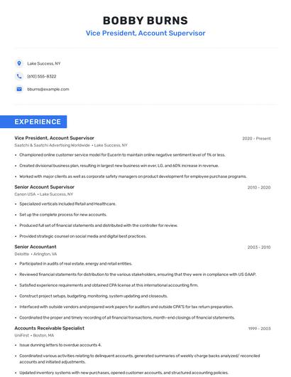 Vice President, Account Supervisor Resume