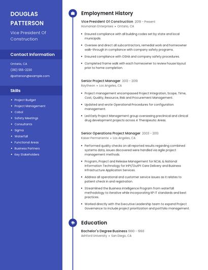 Vice President Of Construction Resume
