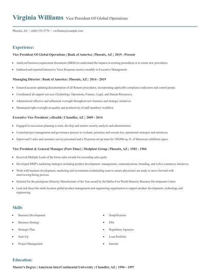 Vice President Of Global Operations Resume