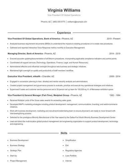 Vice President Of Global Operations Resume