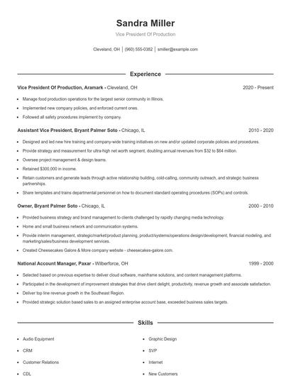 Vice President Of Production Resume