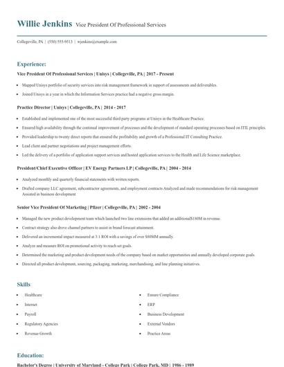 Vice President Of Professional Services Resume