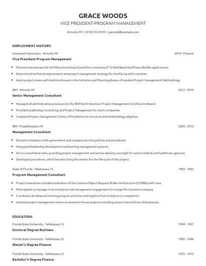 Vice President-Program Management Resume