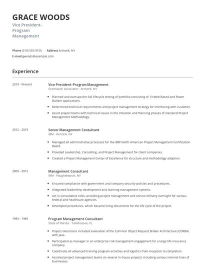 Vice President-Program Management Resume