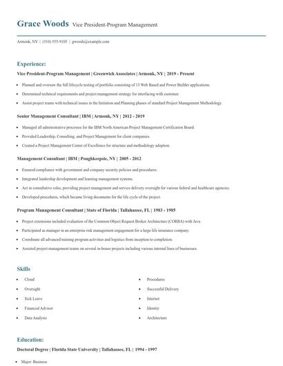 Vice President-Program Management Resume