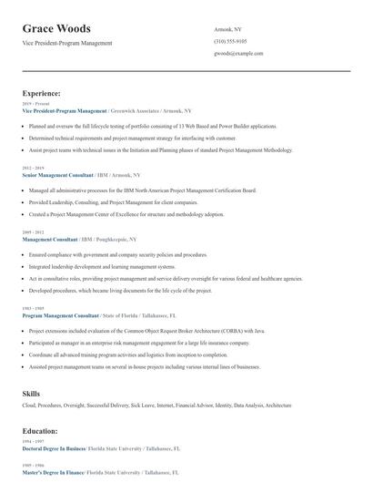 Vice President-Program Management Resume