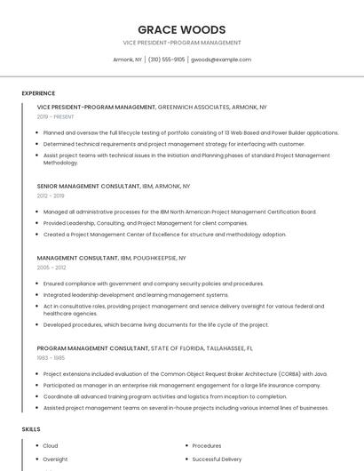Vice President-Program Management Resume