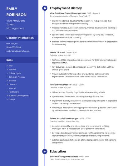 Vice President Talent Management Resume