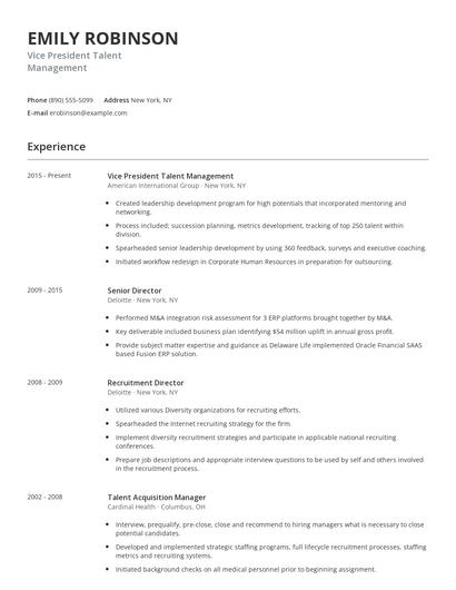 Vice President Talent Management Resume