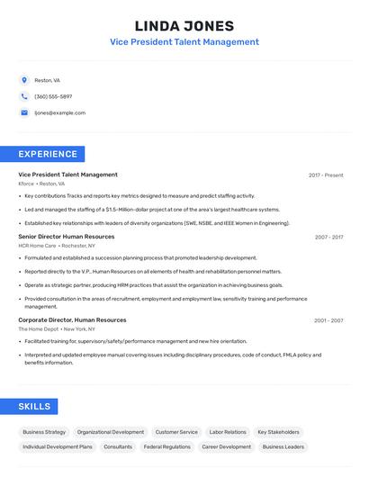 Vice President Talent Management Resume