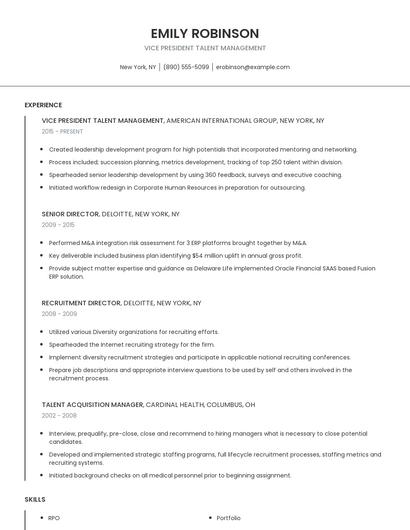 Vice President Talent Management Resume