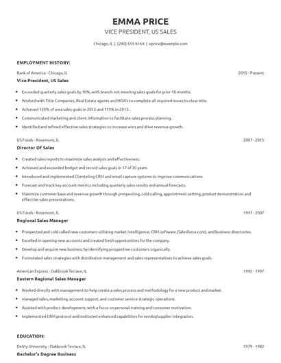 Vice President, US Sales Resume