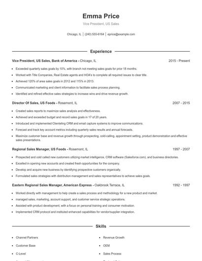 Vice President, US Sales Resume
