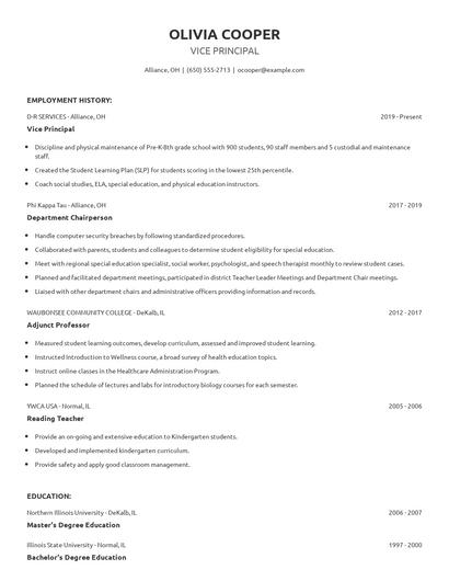 Vice Principal Resume