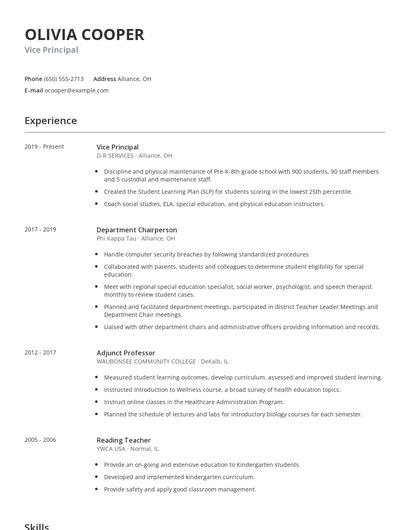 Vice Principal Resume