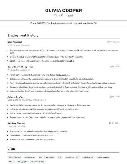 Vice Principal Resume