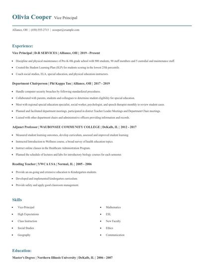 Vice Principal Resume