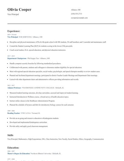 Vice Principal Resume