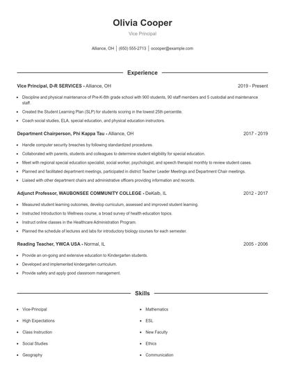 Vice Principal Resume