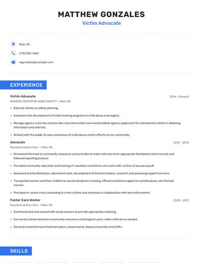 Victim Advocate Resume