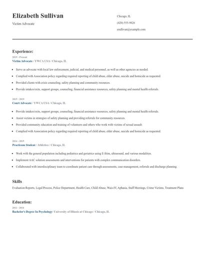 Victim Advocate Resume