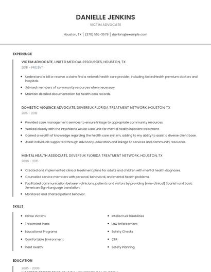 Victim Advocate Resume