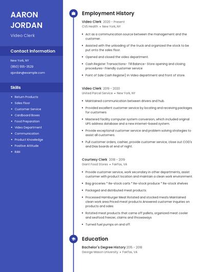 Video Clerk Resume