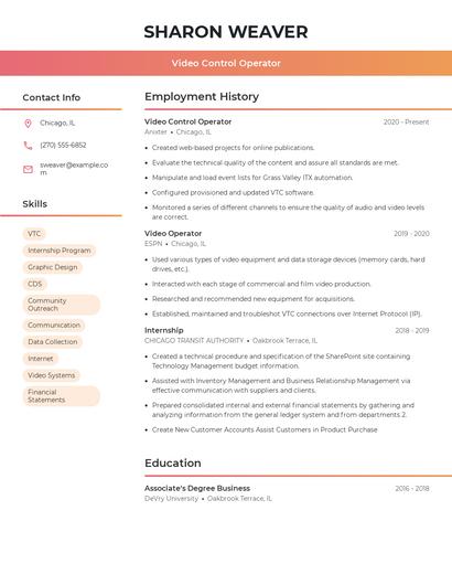 Video Control Operator Resume