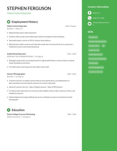 Video Control Operator Resume