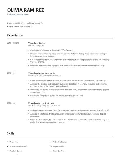 Video Coordinator Resume