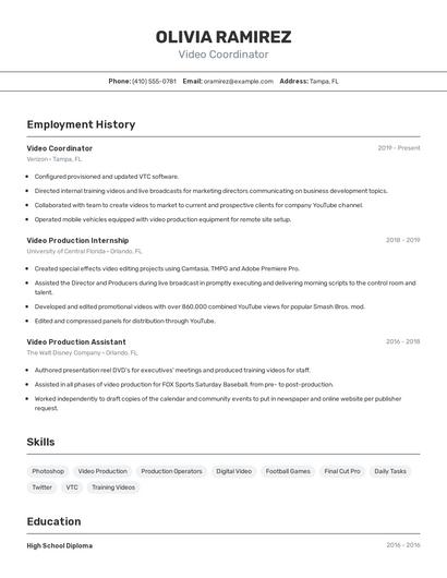 Video Coordinator Resume