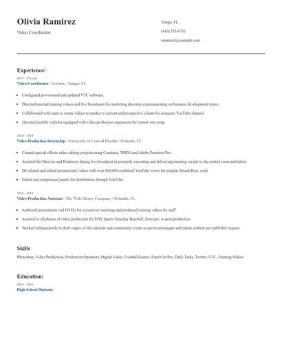 Video Coordinator Resume