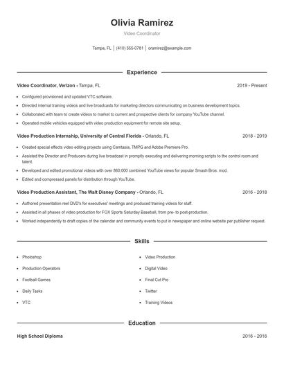 Video Coordinator Resume