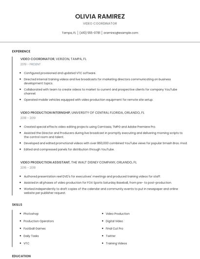 Video Coordinator Resume