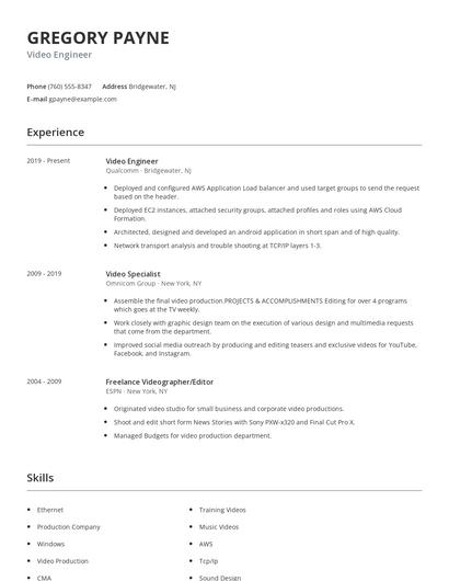 Video Engineer Resume