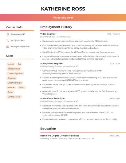 Video Engineer Resume