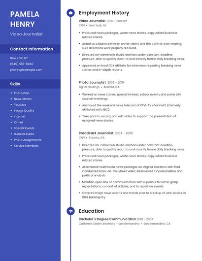 Video Journalist Resume