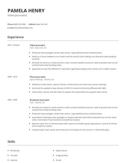 Video Journalist Resume